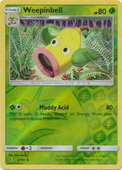 Weepinbell 2/145 Guardians Rising Reverse Holo Near Mint NM Pokemon DNA Games - Image 1