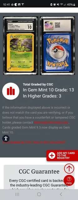 (POP 13) CGC 10 GEM MINT Bayleef 71/165 2002 Expedition Base Set Pokemon - Image 4