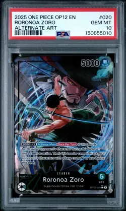 2025 ONE PIECE OP12-020 LEGACY OF THE MASTER RORONOA ZORO ALT ART LEADER PSA 10 - Image 1