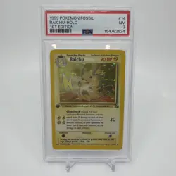 Pokemon Raichu 14/62 Fossil Holo 1st Edition Pokemon Card PSA NM 7 - Image 1