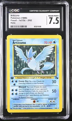 CGC 7.5 Articuno 2/62 1st Edition Holo Fossil Graded Pokemon Card - Image 1