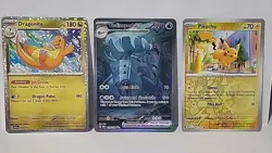 Lot Of 3, HOLO Pokemon Cards, Dragonite 12/15, Golisopod 246/182, Pikachu 62/193 - Image 1