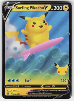 Surfing Pikachu V 008/025 Holo V Rare Celebrations Pokemon Near Mint - Image 1