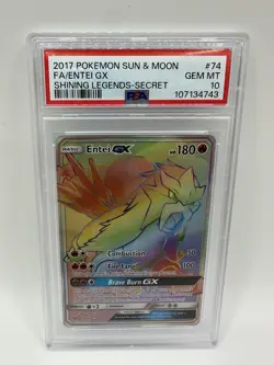 Pokemon S&M Shining Legends Entei GX Full Art Secret Rare Rainbow Rare 74/73 PSA - Image 1