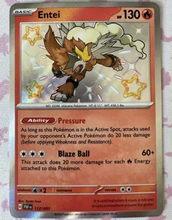 Pokemon TCG Entei 112/091 SV Paldean Fates Full Art Holo Shiny Rare 130 HP EN - Image 1