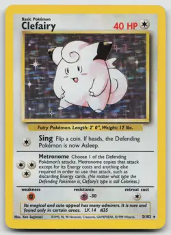 Clefairy 5/102 Holo Holo Rare Base Set Unlimited Pokemon Holo Moderately Played - Image 1
