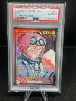 2025 ONE PIECE OP11-A FIST OF DIVINE SPEED ALTERNATE ART #001 KOBY PSA 10 ALT - Image 1