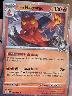POKEMON ETHAN'S MAGCARGO RARE COSMOS HOLOFOIL WITH SWIRL DESTINED RIVALS NM CARD - Image 1