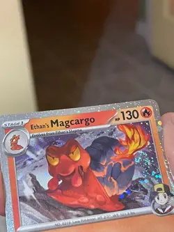 POKEMON ETHAN'S MAGCARGO RARE COSMOS HOLOFOIL WITH SWIRL DESTINED RIVALS NM CARD - Image 4
