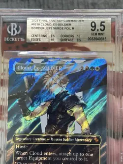 BGS 9.5QUAD++ Cloud, Ex-SOLDIER #210 Borderless SURGE FOIL MTGxFinal Fantasy FIC - Image 2