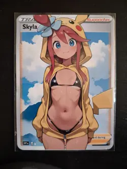 Skyla x Pikachu Full Art Custom Made Pokemon Waifu ACG Trainer Art Card - Image 1