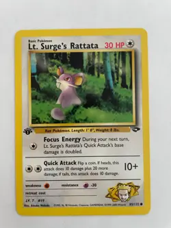 Pokemon Card -Gym Challenge 85/132 -LT SURGE'S RATTATA (common) *1st Edition* NM - Image 1