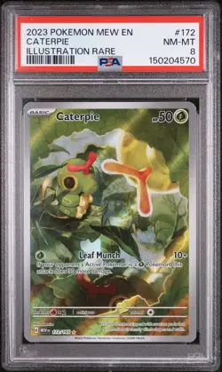 PSA 8 NM-MT 2023 POKEMON MEW EN CATERPIE #172 ILLUSTRATION RARE - Image 1