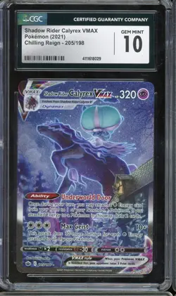 2021 POKEMON SHADOW RIDER CALYREX VMAX ALT ART 205/198 CHILLING REIGN GRADED - Image 1