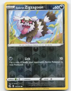 GALARIAN ZIGZAGOON 159/264 REVERSE HOLO POKEMON 2021 FUSION STRIKE NM - Image 1