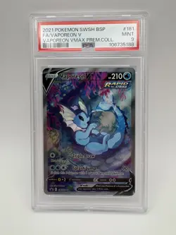 2021 POKEMON SWSH BLACK STAR PROMO #181 FA/VAPOREON V PSA 9 - Image 1