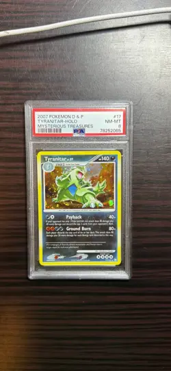 Pokemon Tyranitar D&P Mysterious Treasures Holo Rare #17/123 PSA 8 - Image 1