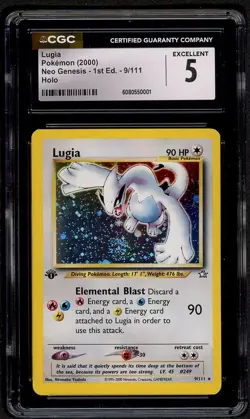 SWIRL ðŸ’«  2000 Pokemon Neo Genesis Lugia 1st Edition Holo #9 CGC 5 CLEAN - Image 1