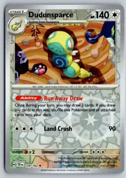 Dudunsparce 129/162 Rare Temporal Forces Pokemon Reverse Holo Near Mint - Image 1