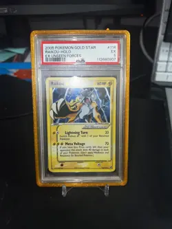 PSA 5 EX 2005 Pokemon GOLD STAR EX Unseen Forces SHINY Raikou Holo Foil 114/115 - Image 2