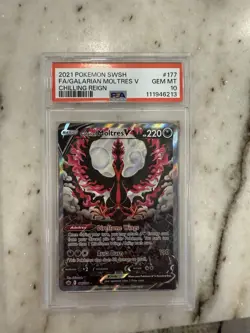 2021 POKEMON SWORD & SHIELD CHILLING REIGN FULL ART/GALARIAN MOLTRES V PSA 10 - Image 1