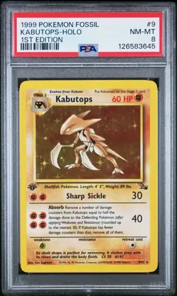 1999 Pokemon Fossil KABUTOPS #9 Holo 1st Edition PSA 8 NM-MT - Image 1