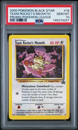 PSA 10 2000 Team Rocket's Meowth 18 Black Star Promo Pokemon Card - Gem Mint! - Image 1