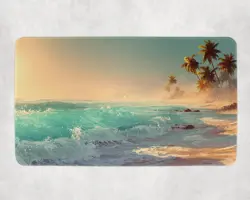 Tropical Beach Summer Coastline Palm Trees Ocean Waves Fantasy - MTG Playmat - Image 1