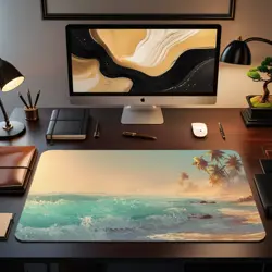 Tropical Beach Summer Coastline Palm Trees Ocean Waves Fantasy - MTG Playmat - Image 2