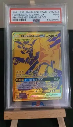Pokemon Card PSA9 Pikachu & Zekrom GX Tag Team SM248 Gold Promo Sun & Moon - Image 1