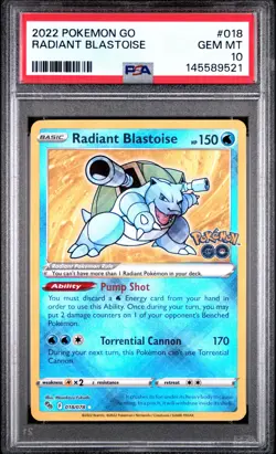 Pokemon PSA 10 GEM MINT Radiant Blastoise 018/078 Pokemon GO Holofoil 2022 - Image 1