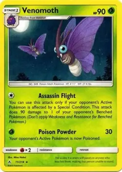 Pokemon TCG - Venomoth - 11/214 - Rare - Sun & Moon: Unbroken Bonds [Near Mint] - Image 1