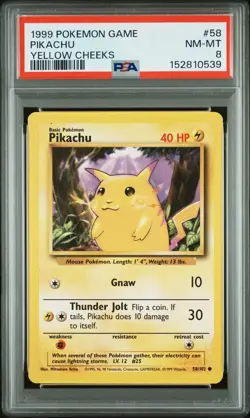 1999 POKEMON BASE SET UNLIMITED YELLOW CHEEKS #58 PIKACHU PSA 8 - Image 1