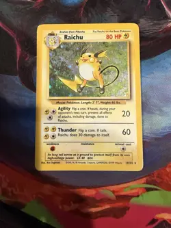 Pokemon TCG Raichu Holo Rare Card 14/102 Base Set MP-HP Condition - Image 1
