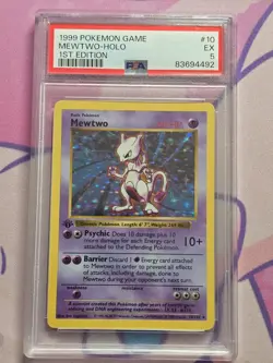 1999 Pokemon Base Set Mewtwo 1st Edition Shadowless 10/102 PSA 5 EX - Image 1