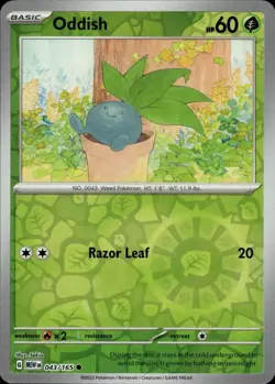 ODDISH 043/165 COMMON 151 POKEMON REVERSE HOLO NM/M - Image 1