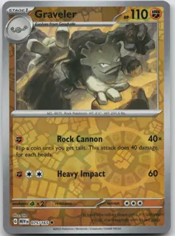 Graveler 075/165 Uncommon 151 Pokemon Reverse Holo Near Mint - Image 1