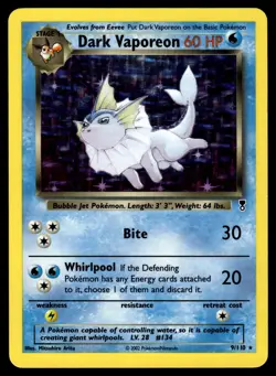 Dark Vaporeon 9/110 Holo Rare Legendary Collection Pokemon Moderately Played - Image 1