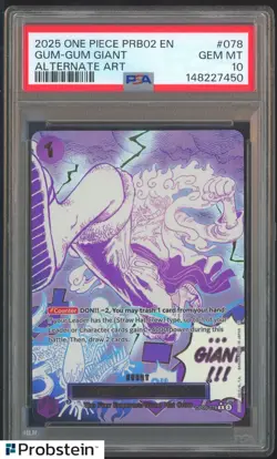 2025 One Piece PRB02 EN Alternate Art #078 Gum-Gum Giant PSA 10 GEM MINT - Image 1