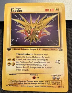 Pokemon TCG Zapdos 30/62 1st Edition Fossil Rare Non-Holo Card 1999 - Image 1