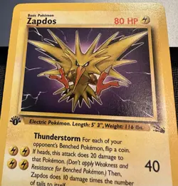 Pokemon TCG Zapdos 30/62 1st Edition Fossil Rare Non-Holo Card 1999 - Image 2