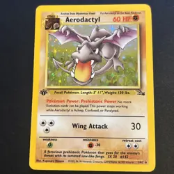 1st Edition Aerodactyl 1/62 Fossil Holo WOTC Pokemon Card LP fast ship - Image 1