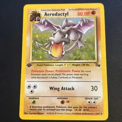 1st Edition Aerodactyl 1/62 Fossil Holo WOTC Pokemon Card LP fast ship - Image 3