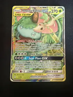 Venusaur & Snivy GX 1/236 SM Cosmic Eclipse Ultra Rare Holo TAG TEAM - Image 1