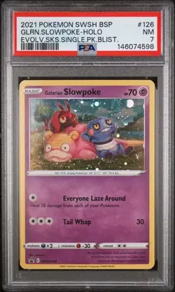 PSA 7 NM Pokemon Galarian Slowpoke Evolving Skies Blister Pk. Holo Promo SWSH126 - Image 1