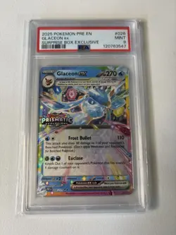 2025 POKEMON - PRISMATIC EVOLUTIONS 026 GLACEON EX SURPRISE BOX EXCLUSIVE PSA 9 - Image 1