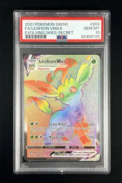 LEAFEON VMAX #204 - 2021 POKEMON EVOLVING SKIES SECRET RARE / FULL ART PSA 10 - Image 1