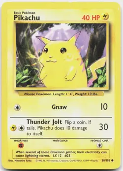 Pikachu 58/102 Common Base Set Unlimited Pokemon Moderately Played - Image 1
