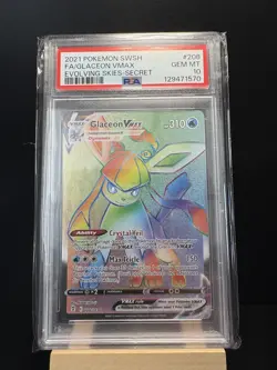 Pokemon Glaceon VMAX 208/203 SWSH07: Evolving Skies Secret Rare Holo PSA 10 - Image 1