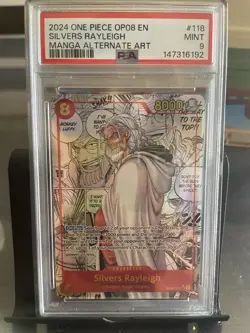 One Piece Silvers Rayleigh OP08 #118 Manga Alt Art Secret Rare Holo PSA 9 Eng - Image 1
